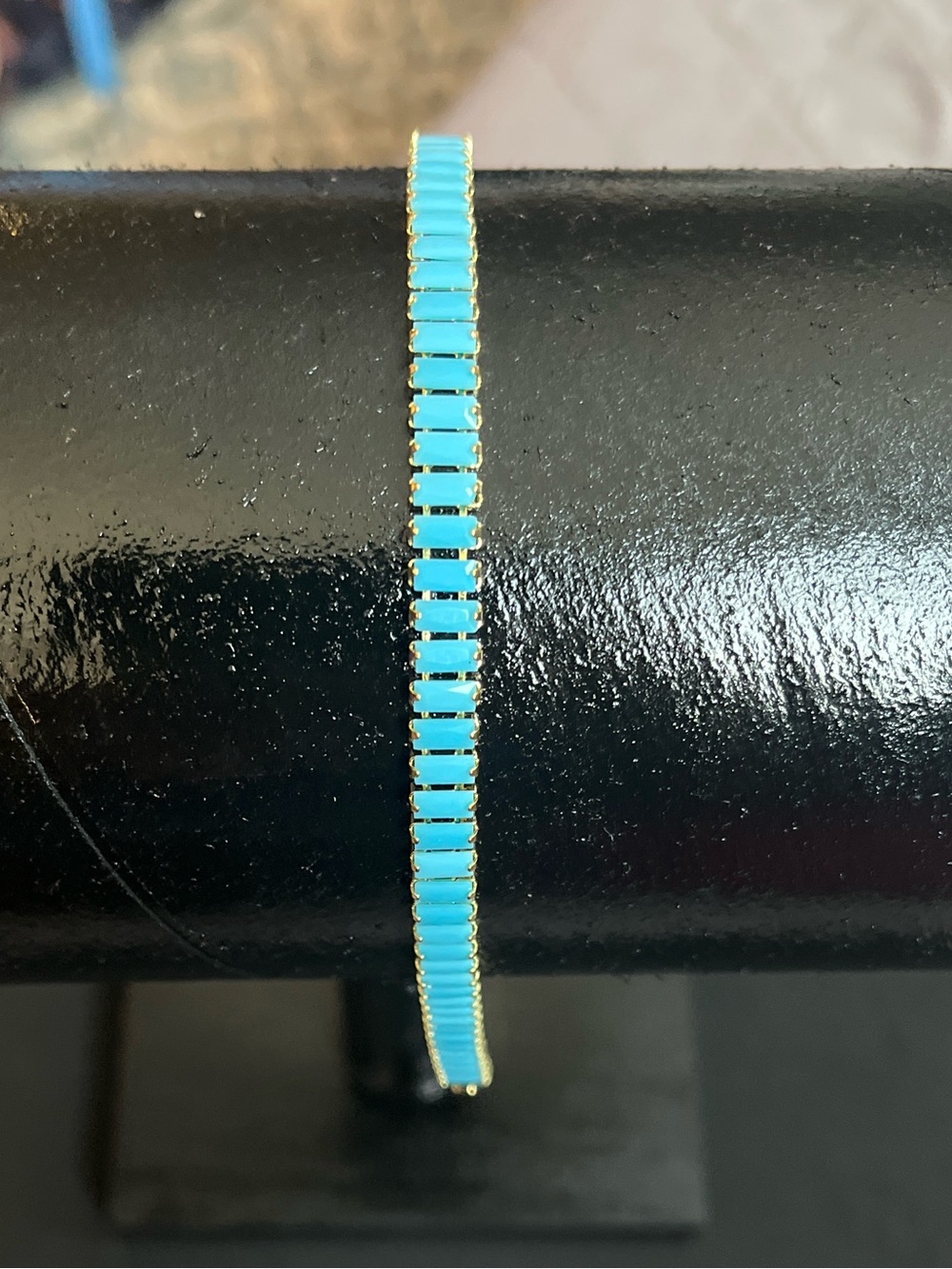 Gold-Plated Turquoise Blue Tile Bracelet - Women's Fashion Jewelry